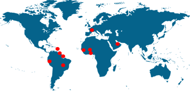 World map with all projects
